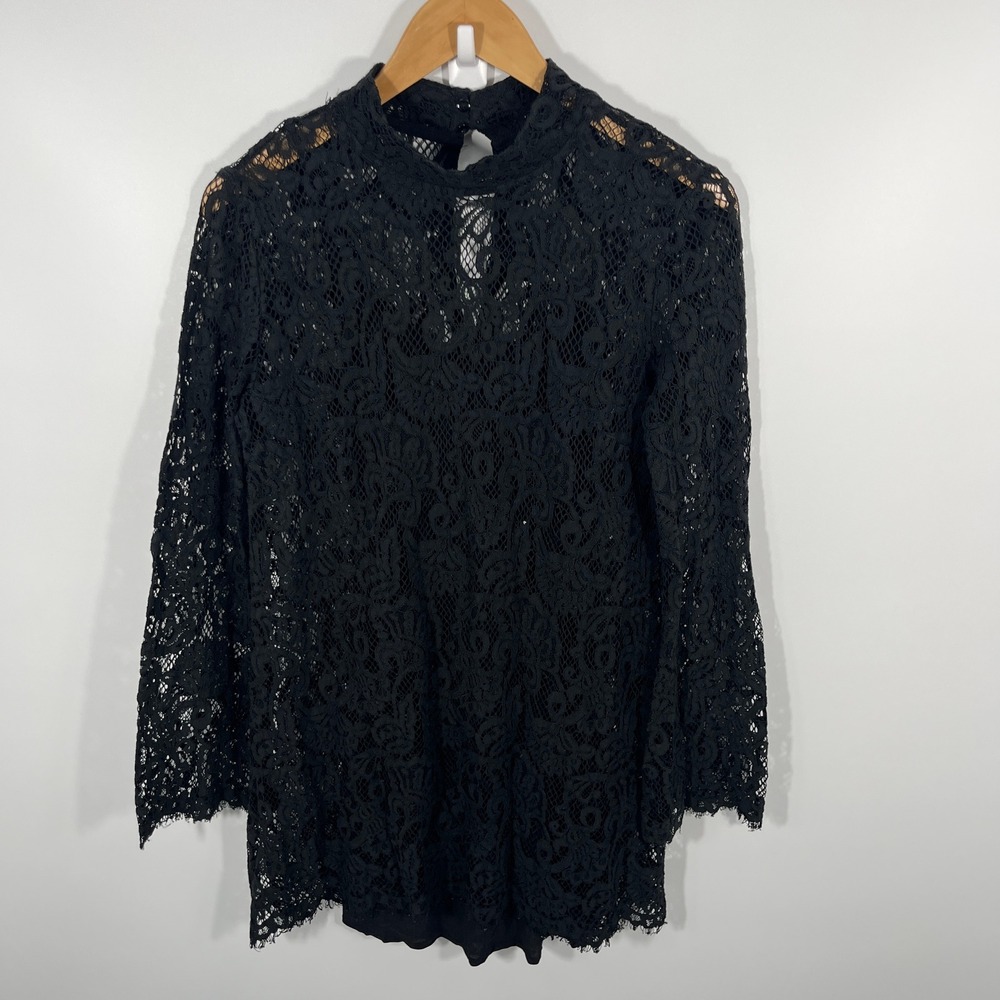 Womens Mini Dress M Black Whimsigoth Witchy Dark Fairy Lace Sheer Festival